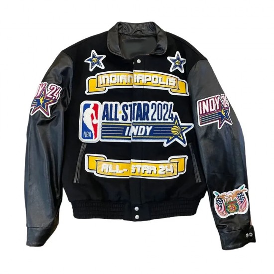 2024 All-Star Indianapolis Black Wool and Leather  Jacket