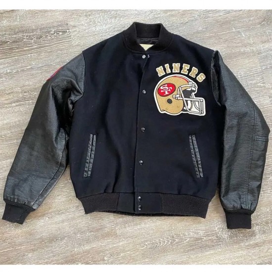 80’s San Francisco 49ers Black Wool And Leather Varsity Jacket