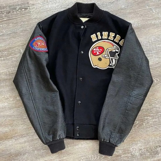 80’s San Francisco 49ers Black Wool And Leather Varsity Jacket