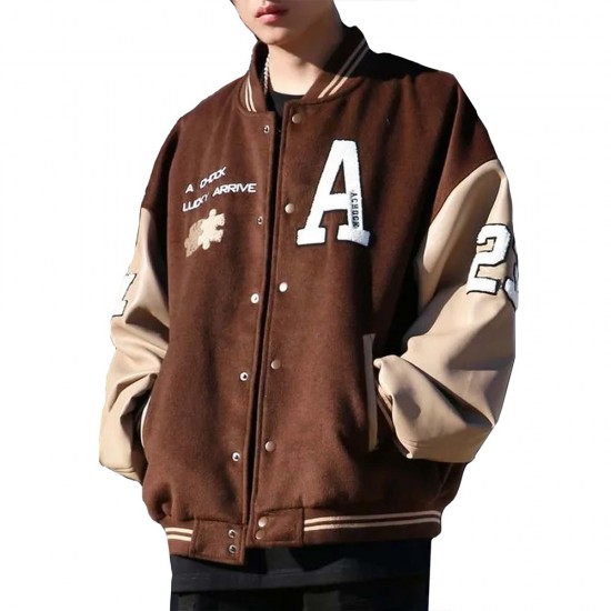 Achock Brown Wool Varsity Jacket