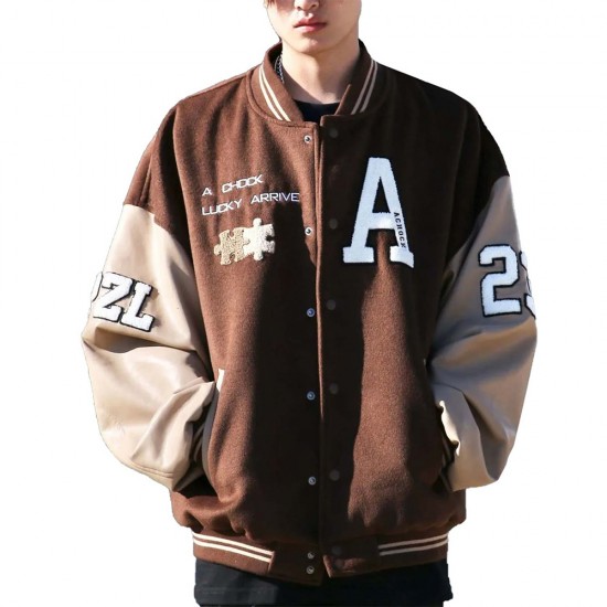 Achock Brown Wool Varsity Jacket