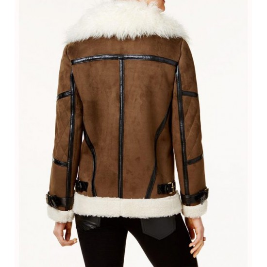 Asymmetrical Faux Leather Shearling Jacket