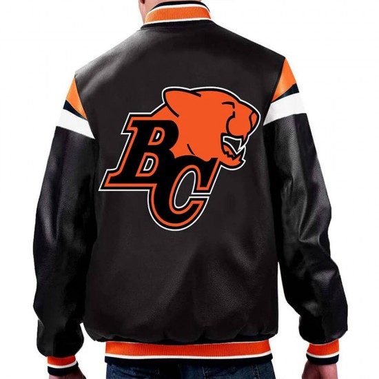 BC Lions Black Varsity Full-Zip Leather Jacket