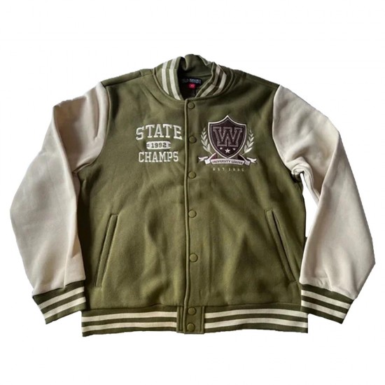 Black Pike Olive Green and Cream Varsity Jacket