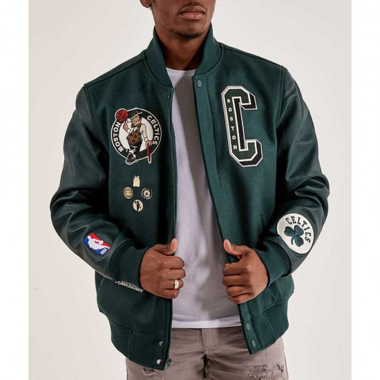 Boston Celtics Dark Green Varsity Wool/Leather Jacket