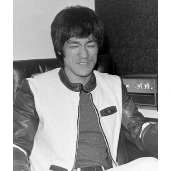 Bruce Lee Navy and White Leather Jacket