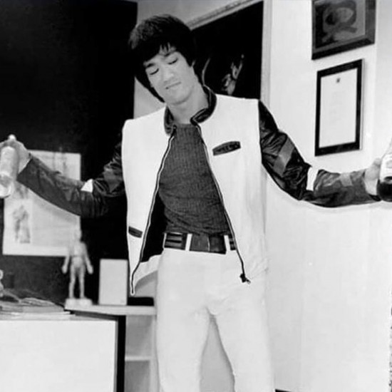 Bruce Lee Navy and White Leather Jacket