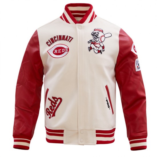Red Wool and Black Sheep Leather Varsity Jacket