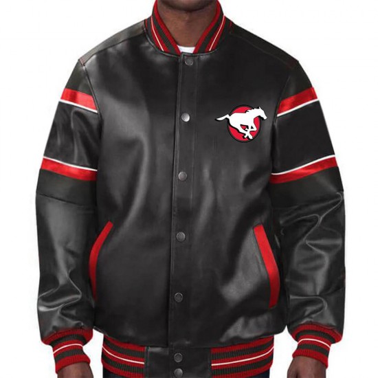 Calgary Stampeders Striped Varsity Leather Jacket