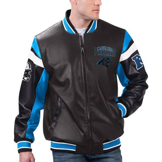 Carolina Panthers Black Varsity Full-Zip Leather Jacket