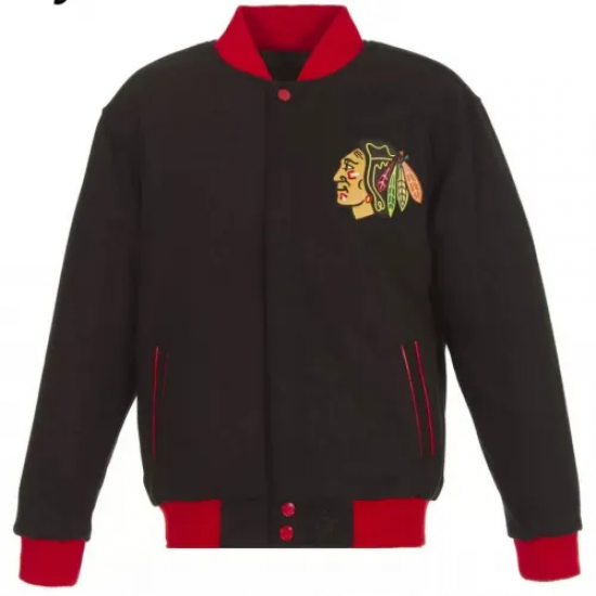 Chicago Blackhawks Varsity Wool Black Jacket