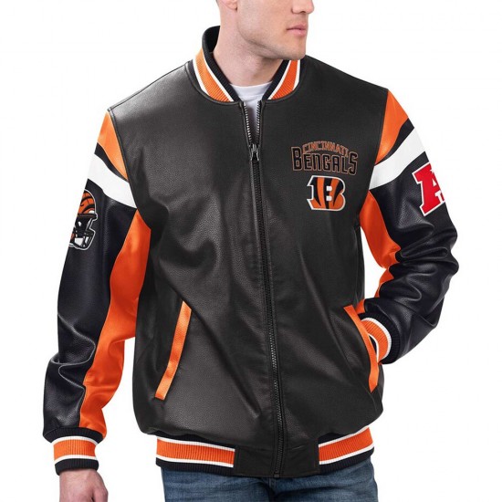 Cincinnati Bengals Black Varsity Full-Zip Leather Jacket