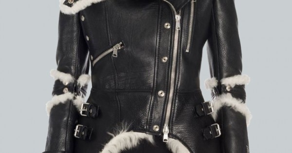 Classic Black Leather Shearling Biker Jacket