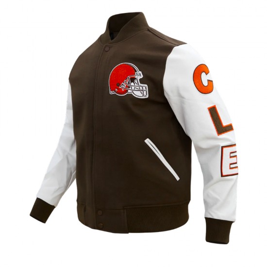 Cleveland Browns Classic Brown and White Wool Varsity Jacket