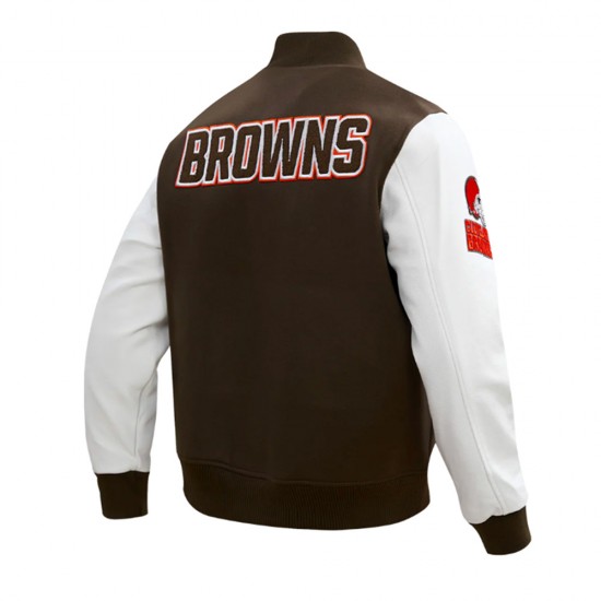 Cleveland Browns Classic Brown and White Wool Varsity Jacket