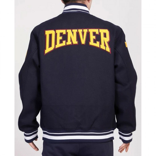 Denver Nuggets Crest Emblem Navy Varsity Wool Jacket