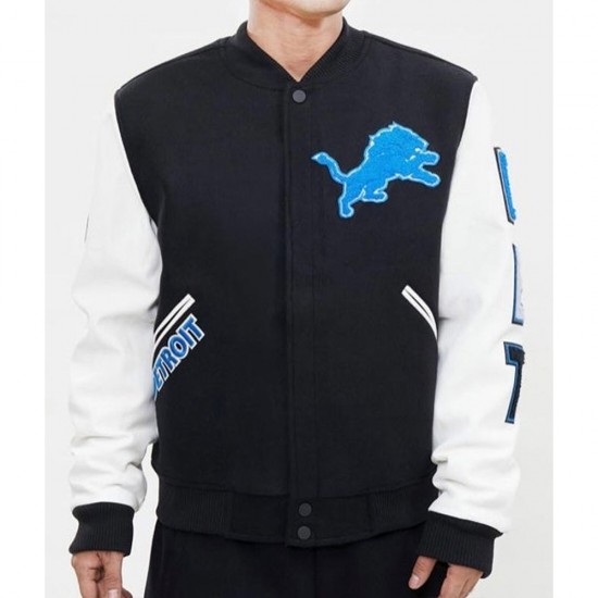 Detroit Lions Letterman Varsity Black and White Jacket