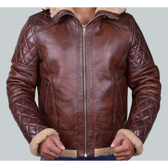 Diamond Quilted Bomber B3 Shearling Jacket