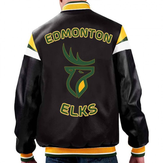 Edmonton Elks Black Varsity Full-Zip Leather Jacket