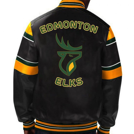 Edmonton Elks Striped Black Leather Jacket