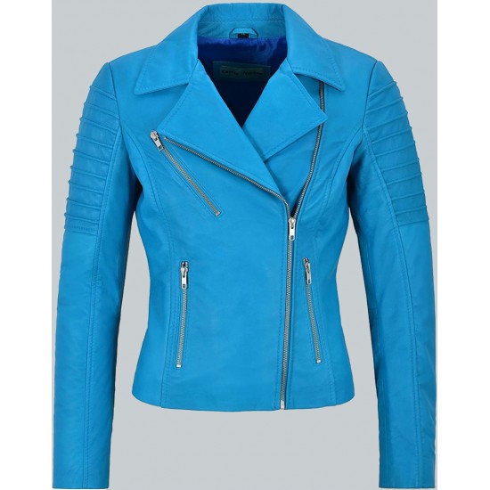Fashion Designer Electric Blue Biker Style Jacket