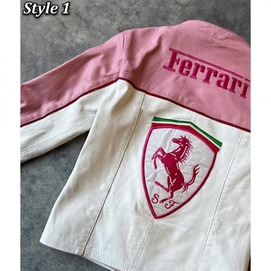 Ferrari Pink and White Leather Jacket