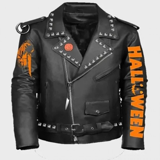 Halloween Black Real Leather Biker Jacket