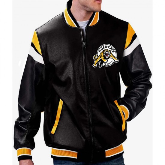 Hamilton Tiger-Cats Black Varsity Full-zip Leather Jacket