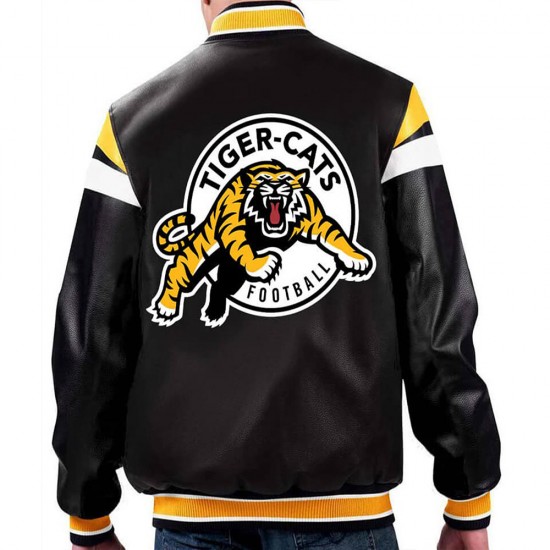 Hamilton Tiger-Cats Black Varsity Full-zip Leather Jacket