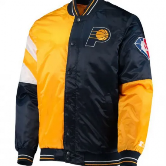 Indiana Pacers Starter Satin Yellow and Blue Jacket