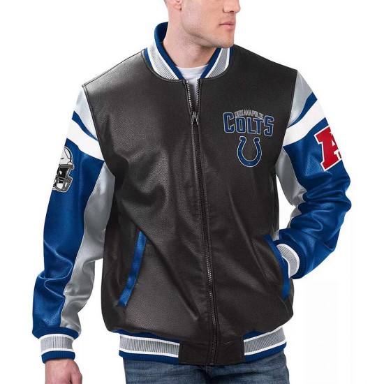 Indianapolis Colts Black Varsity Full-Zip Leather Jacket