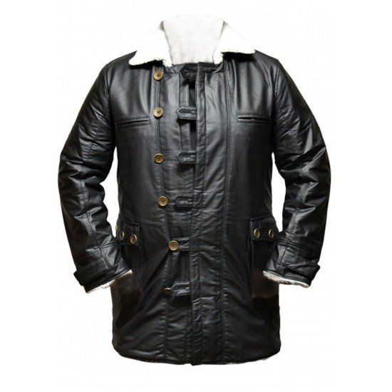 Dark knight Rises Bane Leather Buffing Black Trench Coat Jacket
