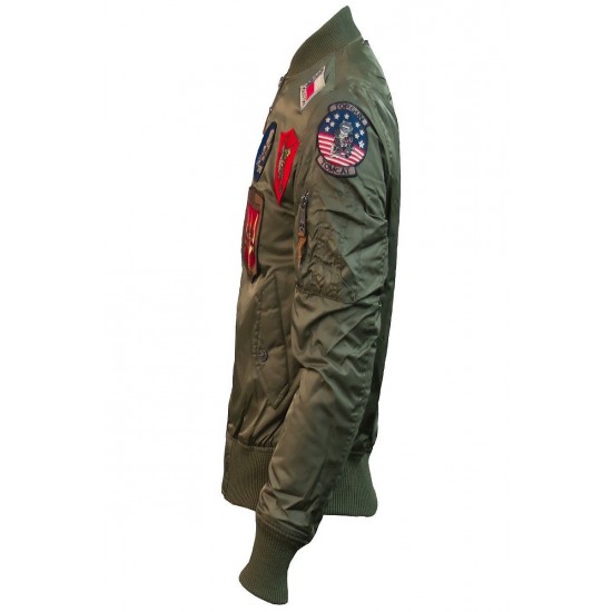 Men Army Green Top Gun Tom Cruise Fighter Jet Pilot Jacket