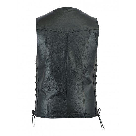 Mens Motorcycle Black Leather Vest