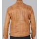 Johnson Quilted Distressed Camel Leather Jacket Mens