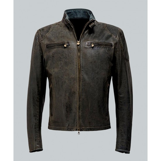 Knight Man Brown Distress Leather Jacket