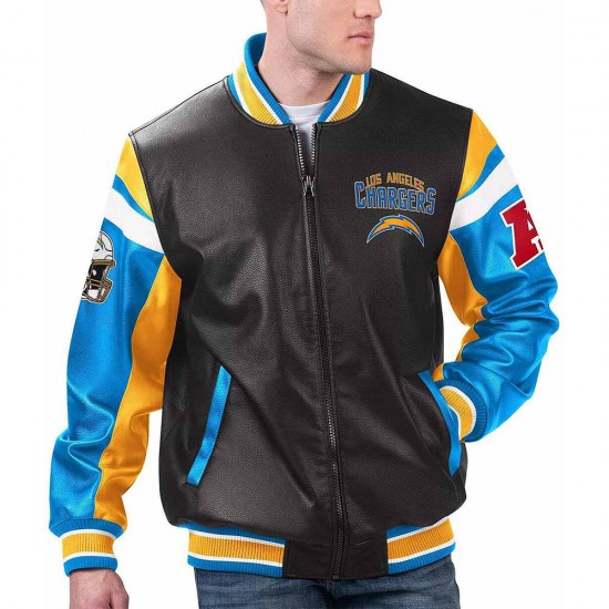 LA Chargers Black Varsity Full-Zip Leather Jacket