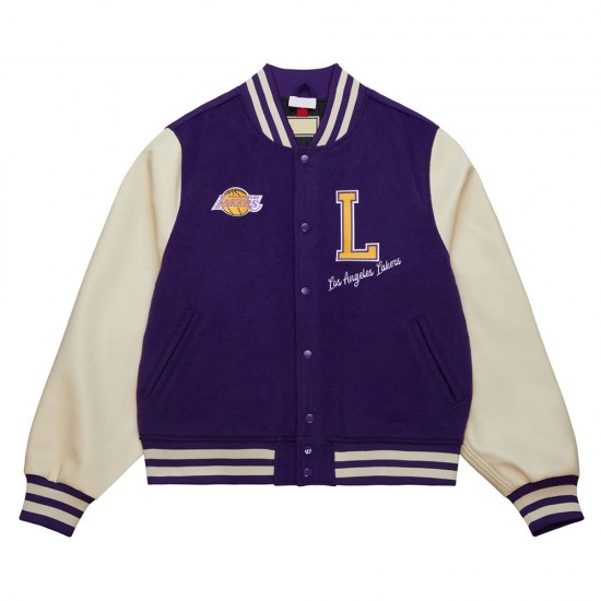 LA Lakers Purple and Off White Varsity Jacket