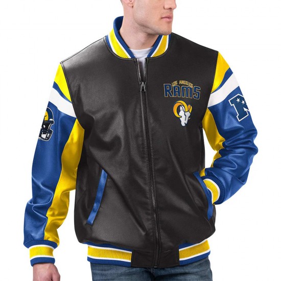 LA Rams Black Varsity Full-Zip Leather Jacket