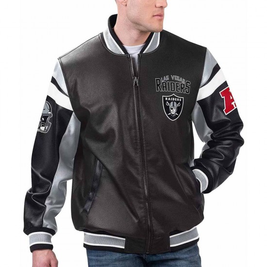 Las Vegas Raiders Black Varsity Full-Zip Leather Jacket