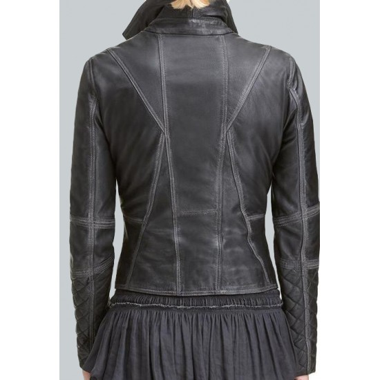 Lexi Black Quilted Asymmetrical Ladies Moto Jacket