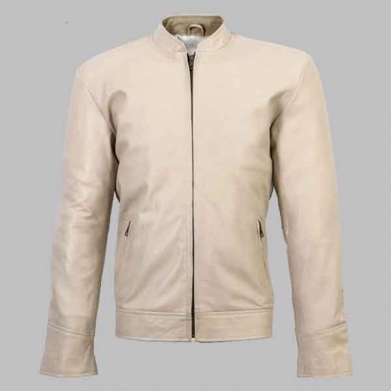 New Mens Baltoro Beige Sheepskin Cafe Racer Jacket