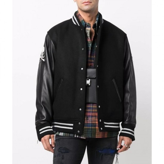 Mastermind Japan Logo-Embroidery Black Varsity Jacket