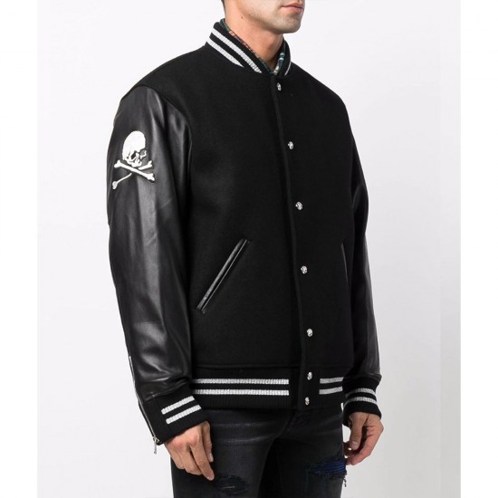 Mastermind Japan Logo-Embroidery Black Varsity Jacket