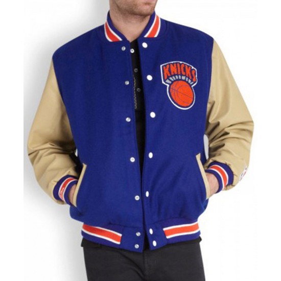 Men's New York Knicks Blue Letterman Jacket