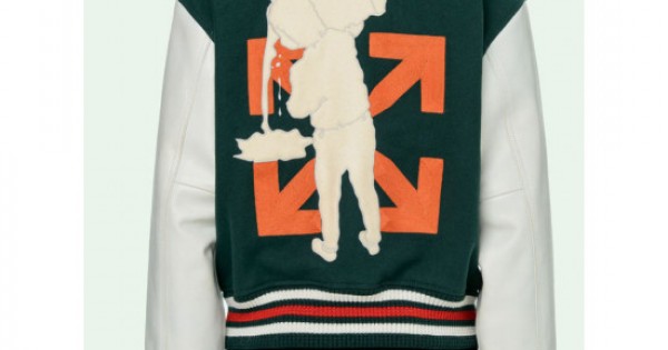 Men's Barrel Off White Varsity Jacket Green