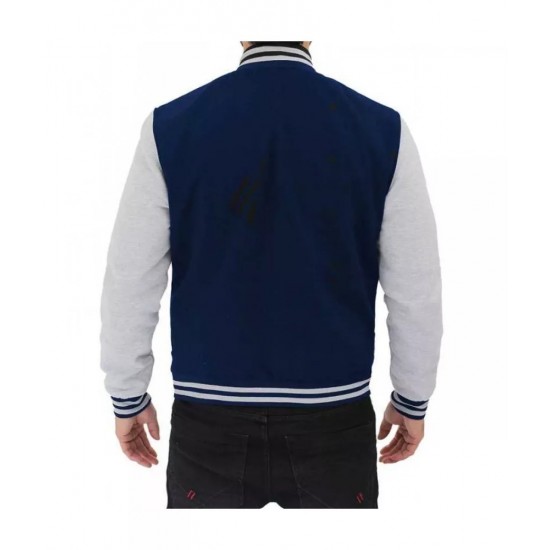 Mens Baseball Style Grey and Blue Varsity Jacket