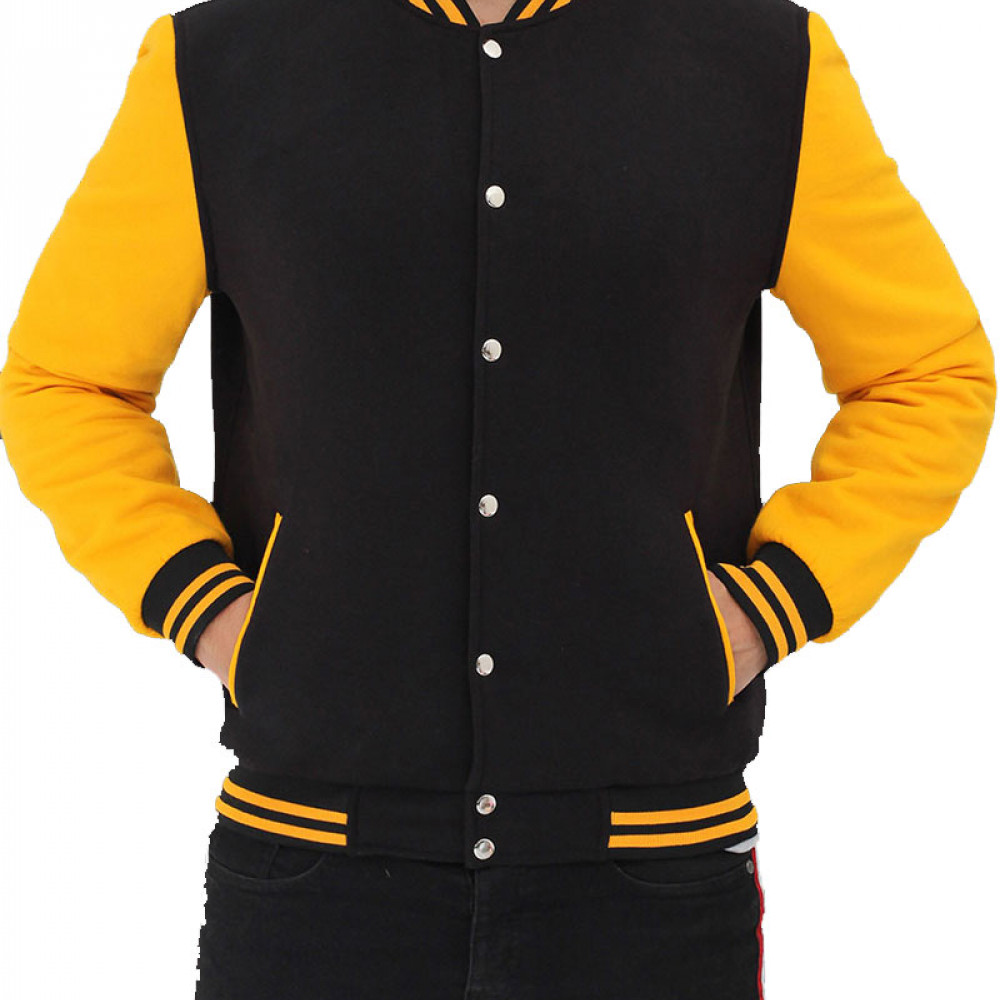 Men's Varsity Bomber Black and Yellow Letterman Jacket - HJacket