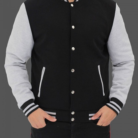 Mens Bomber Baseball Black and Grey Jacket