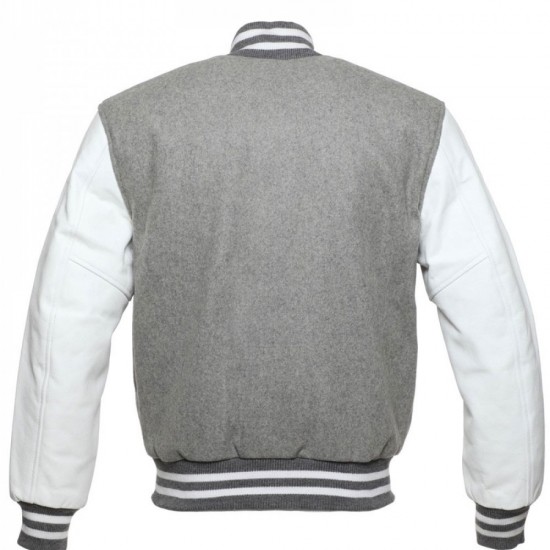 Mens Bomber Grey Wool Varsity Jacket